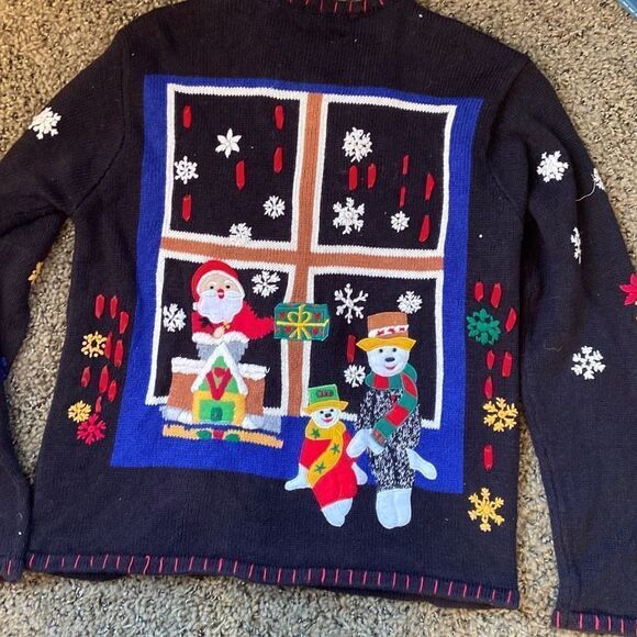 VTG Holiday Party Snow Flakes Snowmen Cardigan Ugly Christmas Sweater by Segue H - Picture 8 of 8